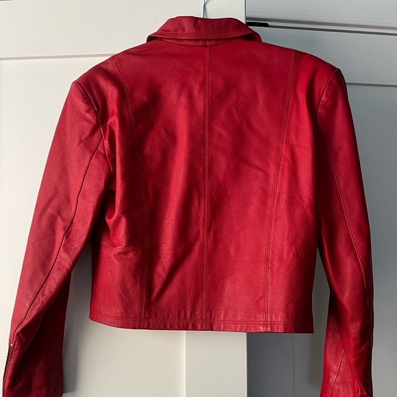 Vintage 80s Leather Jacket and Skirt Set in Cherry Red - Picture 3 of 12